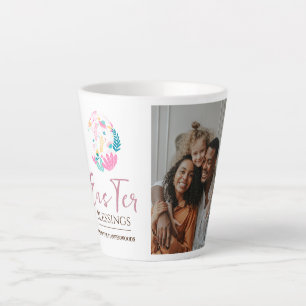 Caneca De Café Latte Foto da família Easter Eggs, Bênçãos de Páscoa Ele