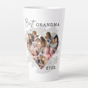 Caneca De Café Latte Foto da Família Melhor Vovó Em Forma De Coração 8