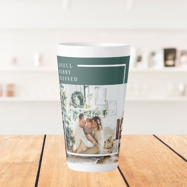 Caneca De Café Latte Foto da família moderna | Feliz alegre abençoada | (Criador carregado)