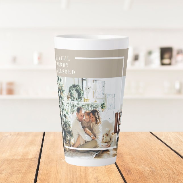 Caneca De Café Latte Foto da família moderna | Feliz alegre abençoada (Criador carregado)