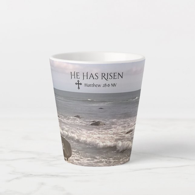 Caneca De Café Latte Foto da Páscoa das Escrituras de Oceano com Ressur (Frente)