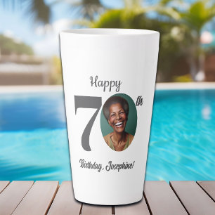 Caneca De Café Latte Foto de 70º Aniversário em Destaque