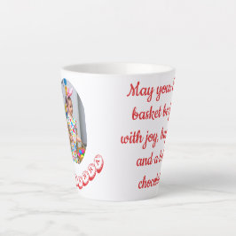 Caneca De Café Latte Foto de menina fofa com cesta de ovos e nome