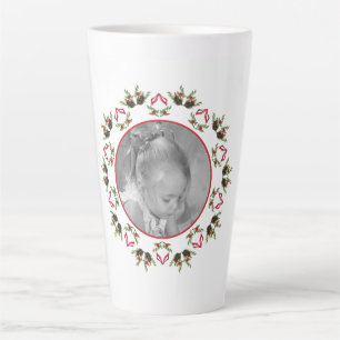 Caneca De Café Latte Foto de Natal elegante Pinecone Greenery Holiday