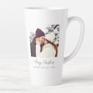 Caneca De Café Latte Foto de Natal feliz personalizada e branca moderna
