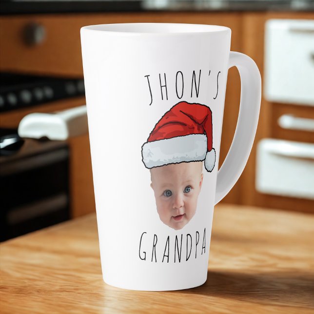 Caneca De Café Latte Foto de Natal personalizada do rosto do bebê Santa (Criador carregado)