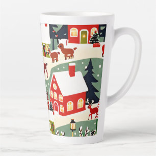 Caneca De Café Latte Foto de neve da vila de Natal