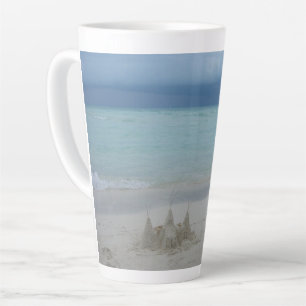 Caneca De Café Latte Foto de Paisagem de Praia de Stormy Sandcastle