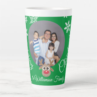 Caneca De Café Latte Foto de White Script de Reindeer Verde de Natal
