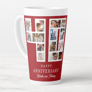 Caneca De Café Latte Foto do 40º Aniversário de Casamento Rubro Vermelh