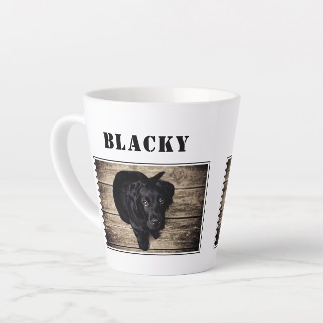 Caneca De Café Latte Foto e Nome de Cachorro Fofo (Ângulo esquerdo)