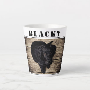 Caneca De Café Latte Foto e Nome de Cachorro Preto Fofo