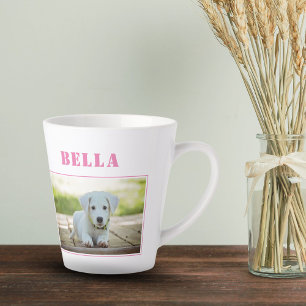 Caneca De Café Latte Foto e Nome de Cachorro Rosa Fofo