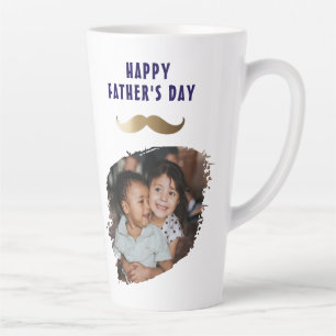 Caneca De Café Latte Foto engraçada de bigode simples Feliz Dia dos Pai