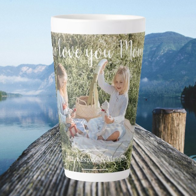 Caneca De Café Latte Foto moderna Amo-te Mãe Latte Mug (Modern Photo We Love You Mom Personalized Latte Mug)