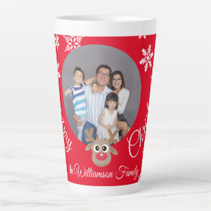 Caneca De Café Latte Foto Natal Red Cute Reindeer White Script