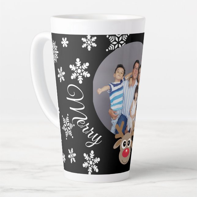 Caneca De Café Latte Foto Natal - White Script de Refinas Pretas e Cuta (Ângulo esquerdo)