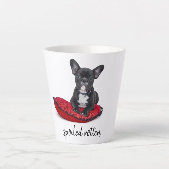 Caneca De Café Latte Foto personalizada de cão mimado podre (Frente)