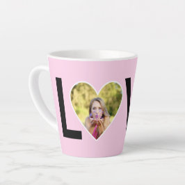 Caneca De Café Latte Foto personalizada em moldura de coração rosa bebê
