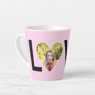 Caneca De Café Latte Foto personalizada em moldura de coração rosa bebê