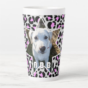 Caneca De Café Latte Foto Preta Púrpura do Leopard Personalizada
