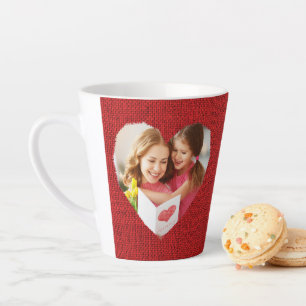Caneca De Café Latte Foto Rústica Namorados Vermelho Burlap Heart Mãe