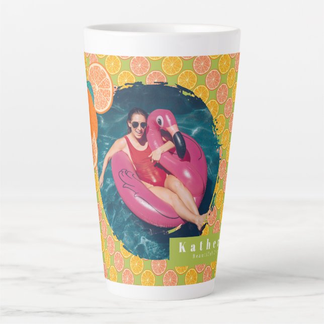 Caneca De Café Latte Foto Verde Orange Summer (Frente)