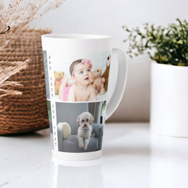 Caneca De Café Latte Fotografias e Texto Personalizados (Personalized Photos and Text Latte Mug from Ricaso. Customize with your photographs and text)