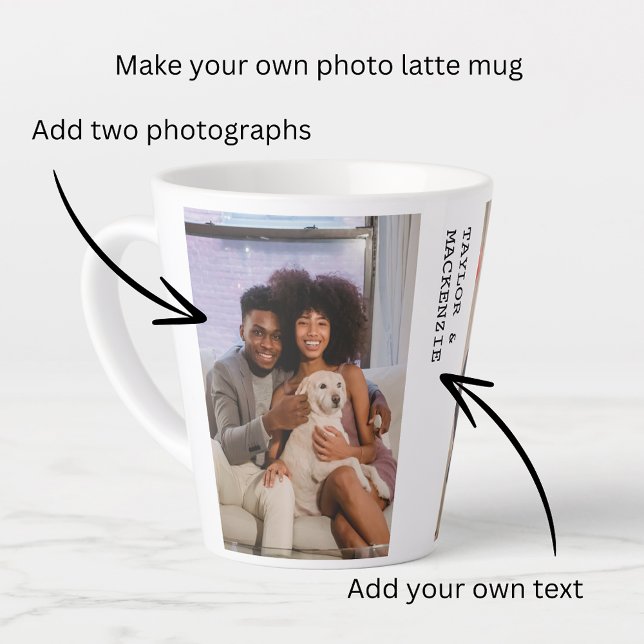 Caneca De Café Latte Fotografias e Texto Personalizados (Personalized Photos and Text Latte Mug from Ricaso. Photo gift idea, for friends, couples, family)