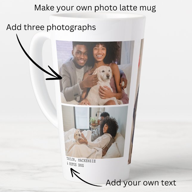 Caneca De Café Latte Fotografias e Texto Personalizados (Personalized Photos and Text Latte Mug from Ricaso. Photo gift ideas for couples, family, friends )