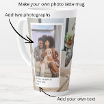 Caneca De Café Latte Fotografias e Texto Personalizados<br><div class="desc">Fotos e Texto personalizados - A caneca latte de manutenção de fotos de Ricaso - adicione suas próprias fotos e texto - presentes de manutenção de fotos</div>