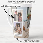 Caneca De Café Latte Fotografias e Texto Personalizados<br><div class="desc">Fotos e Texto personalizados - A caneca latte de manutenção de fotos de Ricaso - adicione suas próprias fotos e texto - presentes de manutenção de fotos</div>