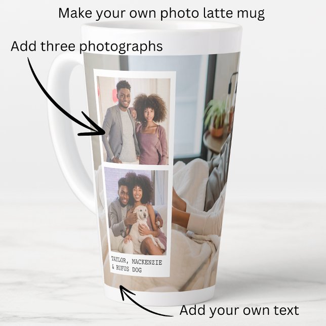 Caneca De Café Latte Fotografias e Texto Personalizados (Personalized Photos and Text Latte Mug from Ricaso. make your own photo mug, photo gift ideas)