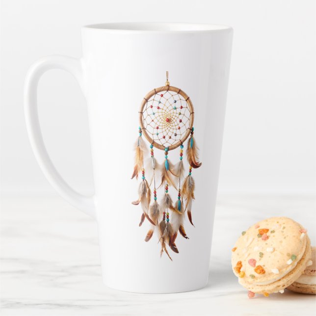 Caneca De Café Latte Fotos tribais do Native American Boho Dreamcatcher (In Situ)