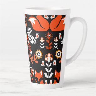 Caneca De Café Latte Fox Nordic Scandinavian Folart Tablecloth