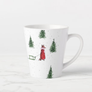 Caneca De Café Latte Fox Snow Winter Christmas — Ilustração