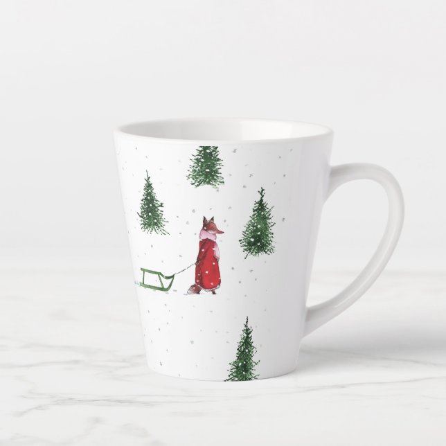 Caneca De Café Latte Fox Snow Winter Christmas — Ilustração (Direita)
