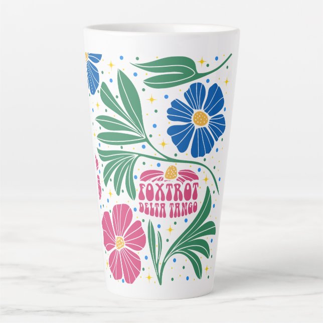 Caneca De Café Latte Foxtrot Delta Tango Flower Boho (Frente)