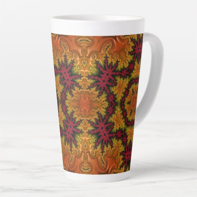 Caneca De Café Latte Fractal Bloom em Matizes do outono (Ângulo direito)