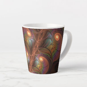 Caneca De Café Latte Fractal Castanho Abstrato moderno e fluorescente c