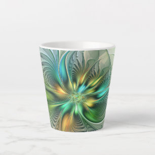 Caneca De Café Latte Fractal de Flor Abstrato moderna fantasia colorida