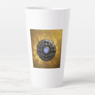 Caneca De Café Latte Fractal de Julia Manipulado em Fundo Dourado