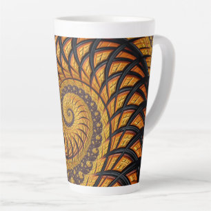 Caneca De Café Latte Fractal Espiral abstrato preto e Dourado
