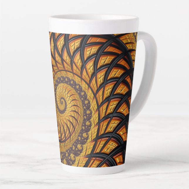 Caneca De Café Latte Fractal Espiral abstrato preto e Dourado (Ângulo direito)