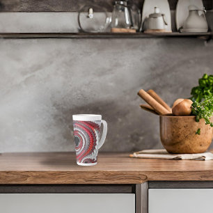 Caneca De Café Latte Fractal Espiral Gradiente abstrato Vermelho e Pret