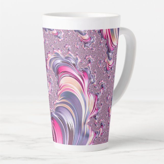 Caneca De Café Latte Fractal espiral roxa-abstrato cor-de-rosa (Ângulo direito)