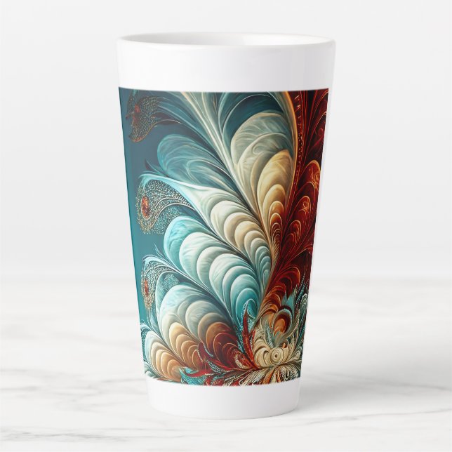 Caneca De Café Latte Fractal Feather Latte Mug (Frente)