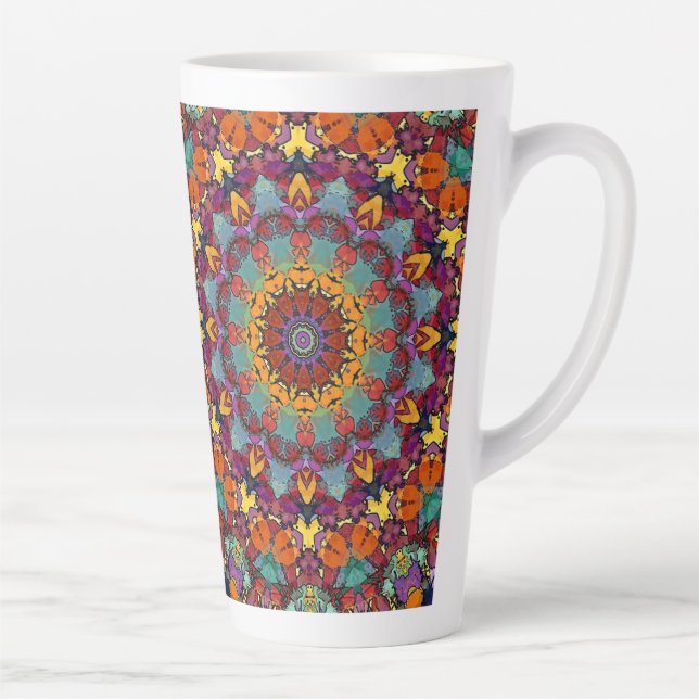 Caneca De Café Latte Fractal Kaleidoscope Mandala Pattern-64351 (Direita)