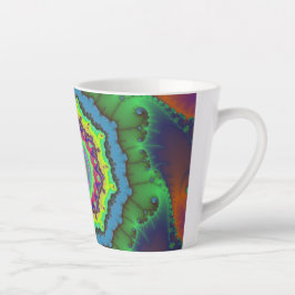 Caneca De Café Latte Fractal Verde-Trendy, Laranja-Azul