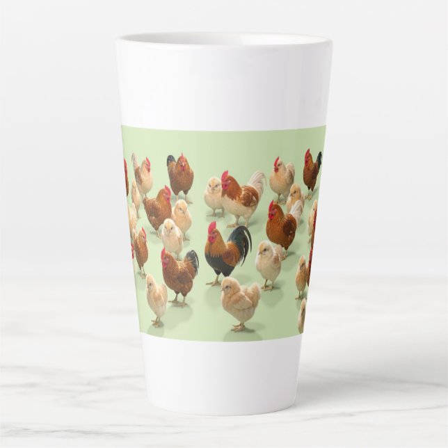 Caneca De Café Latte Frango em fundo verde claro (Frente)